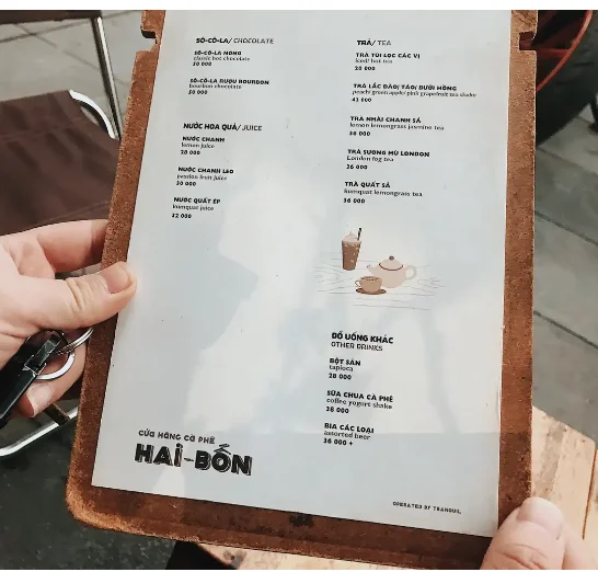 In nhanh và chất lượng menu cafe