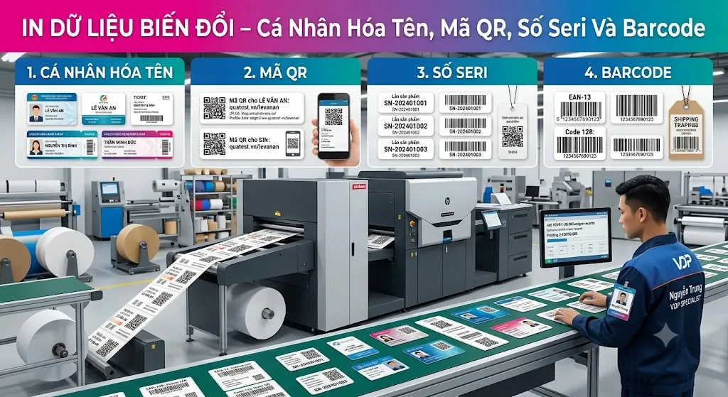 In Dữ Liệu Biến Đổi TP.HCM – Cá Nhân Hóa Tên, QR, Số Seri, Barcode