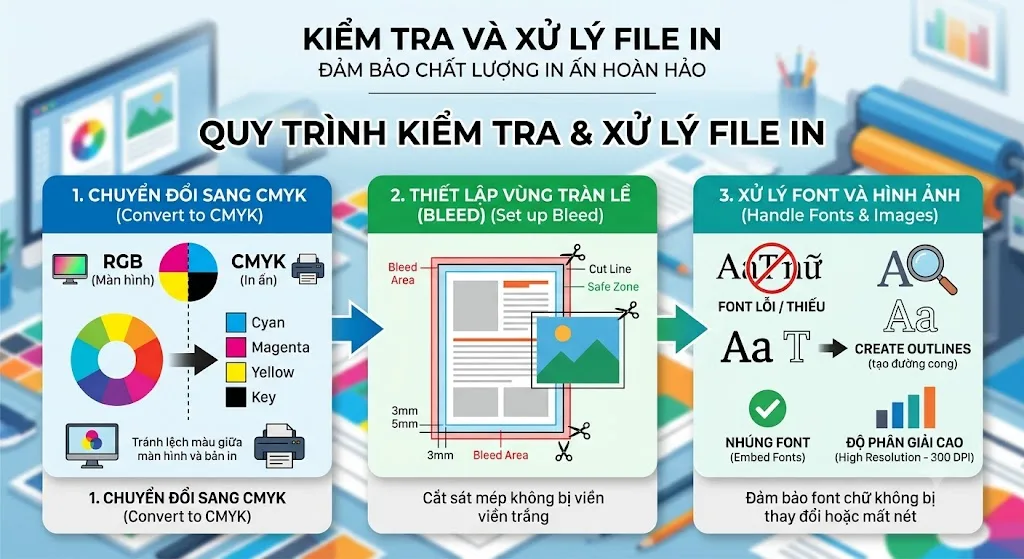 Kiểm Tra & Xử Lý File In TP.HCM – CMYK, Bleed, Font